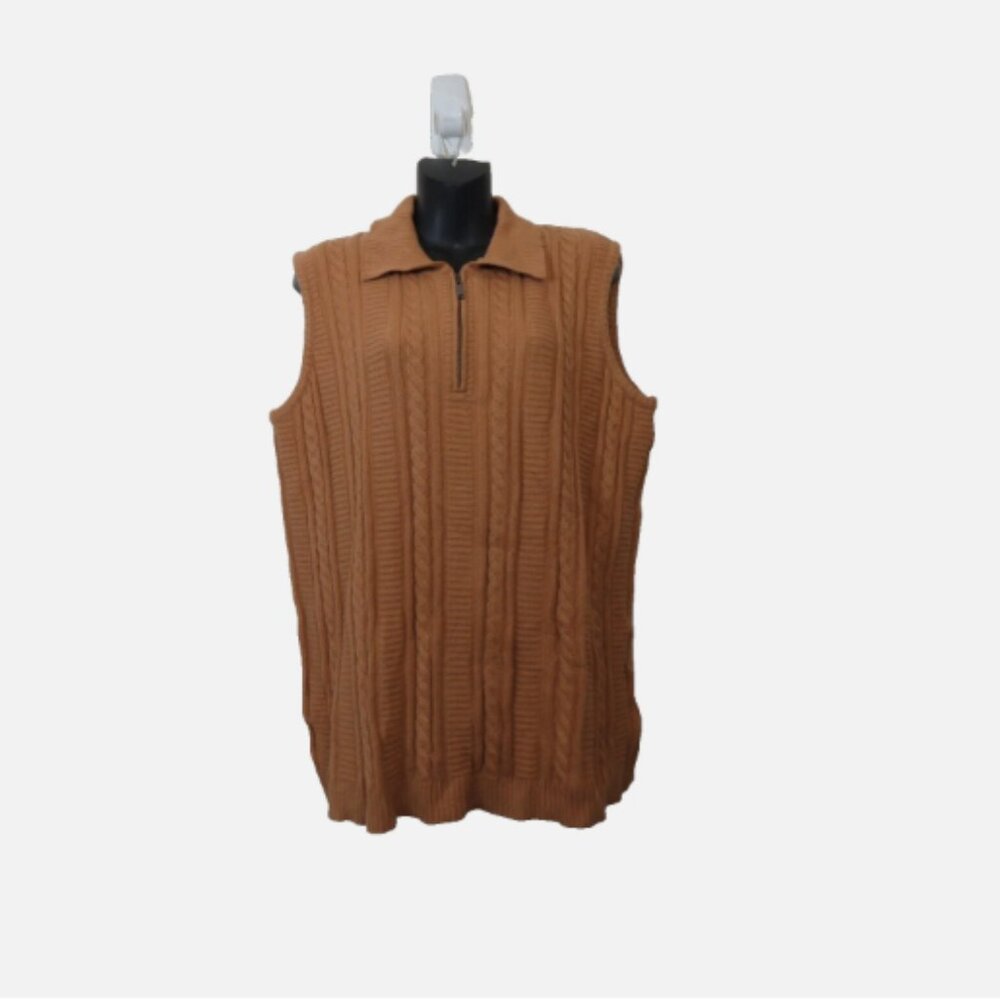 Misook Size XL Wing Collar Cable Stitch Quarter Zip Sleeveless Sweater NEW $198